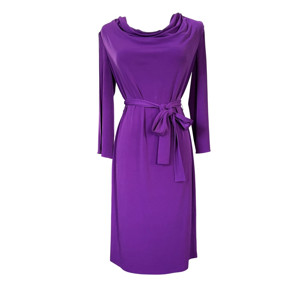 Vicky Tiel Tie Waist Long Sleeved Midi Dress Sz XS Purple‎